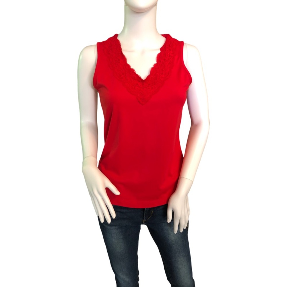 CHICO’S Red Nylon Lace‎ Tank Top Size 0 Small Sleeveless Coquette Mobwife Casual